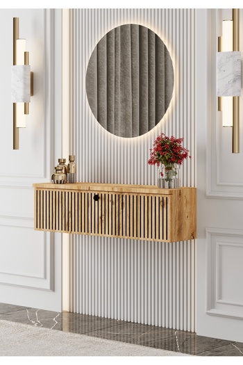 enwood MİMOSA Safir Meşe rengi MDF DUVARA MONTE KAPAKLI DRESUAR (90 cm)