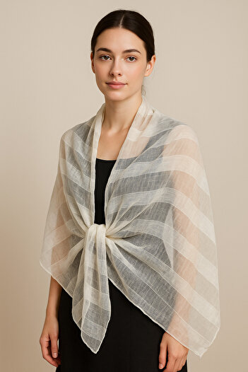 Hazard White Striped Transparent Shawl