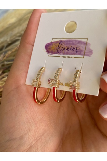 Lucios Vip Baguette Stone Detailled Colorful 3-Piece Earring Set