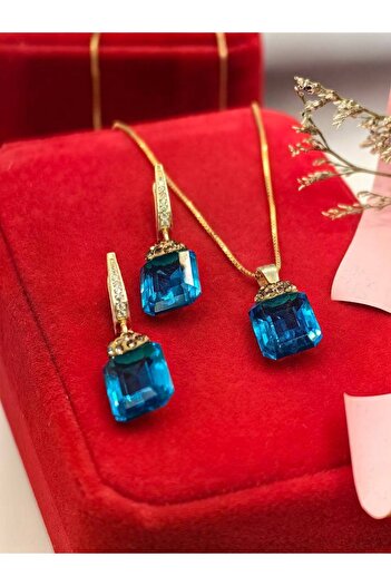 argint 925 Blue stone necklace+earrings set