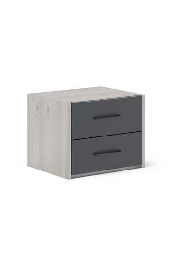 haaus.ro Malmo Bedside Table, 2 Drawers, White Oak/Anthracite, 50 x 40 x 40 cm