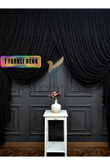farbateks Black Double Breasted Curtain Tulle Theater Curtain Glass Broken Model