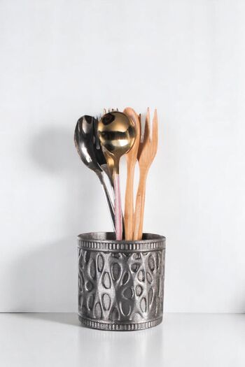 Evene Countertop Cutlery Decorative Vertical Cutlery Cylinder Cutlery Silver Antique Color Model 76
