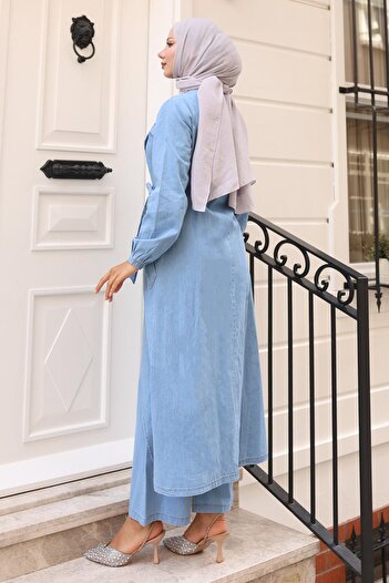 Modamihram Σετ τζιν με λεπτομέρεια Snap Fastener Light Blue 19262