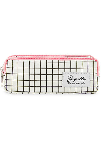 zagatto White and pink girls’ pencil case, spacious, 3 compartments, waterproof, school use, ZG722