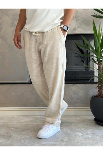 ECARTS Men's Comfortable Fit Linen Trousers Cream Eca001