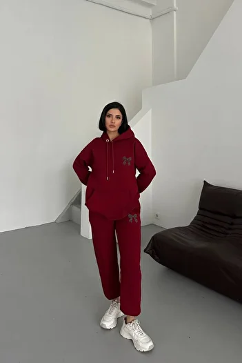 Bliss Modern Design Bow Detailed Women's Bottom Top Tracksuit Set