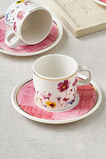Güral Porselen Mental 4 Piece Pink Coffee Cup Set 7092