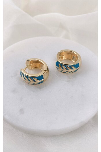 Sacha Accessories Leaf Patterned Turquoise Gold Hoop Earrings