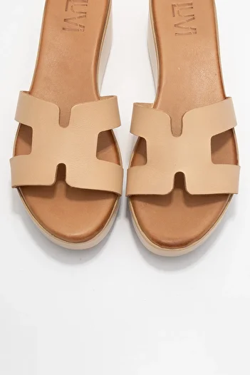 LuviShoes Lia Dark Beige Skin Genuine Leather Women's Wedge Heeled Slippers
