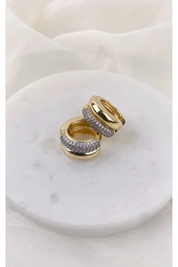 Sacha Accessories Zircon Stone Double Row Look Gold Silver Hoop Earrings