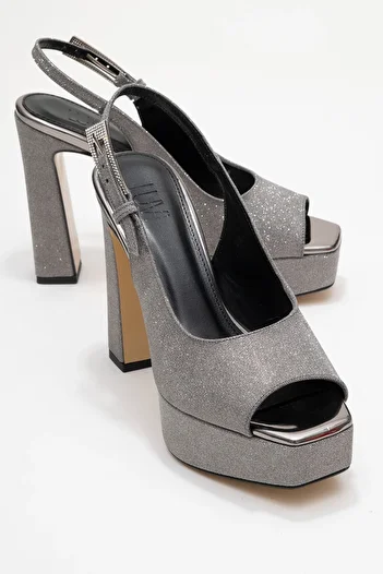 LuviShoes Glora Platinum Glitter Women's Platform Heeled Evening Dress Shoes