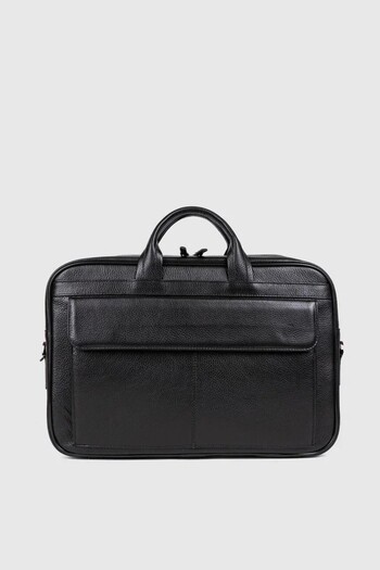 MORCA Genuine Leather Unisex Briefcase with Laptop Compartment 16" & 17" Inch Black