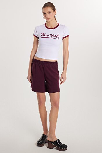 Tudors Women's Modal Fabric Relax Fit Comfortable Cut Elastic Short Burgundy Shorts