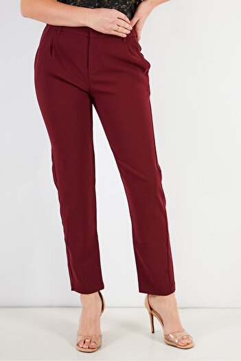 IKKS Women Regular Fit Solid Pants, Maroon