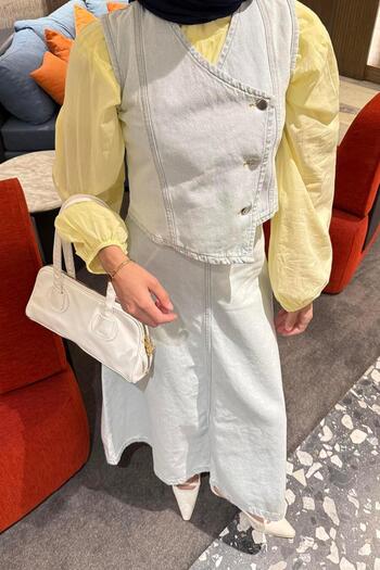 lamelif Cruvaz Closed Denim Skirt Suit Ice Blue