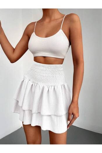 OEM Women's Skirt with Gathered Waist and Double-Layered Hem