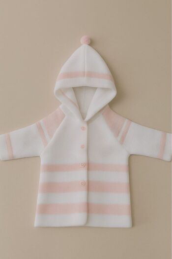Cevval Striped Hooded Double Layer Knitted Baby Cardigan