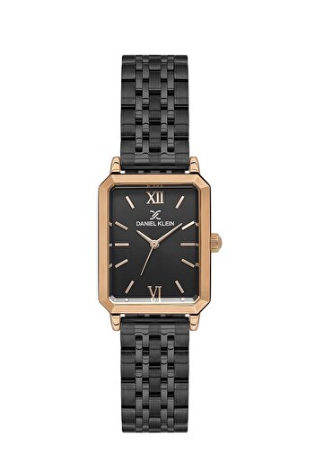 Daniel Klein Rectangle Rose Case Vintage Model Women's Black Color Metal Cord Wrist Watch