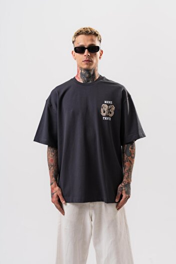 Respire Men's None Three Printed Oversize T-Shirt Smoked