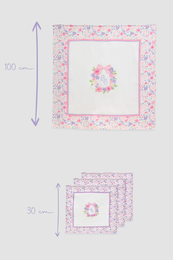Atelier Babbi Muslin Baby Cover and 3-Piece Mouth Diaper Set - Little Flowers / Pink