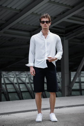 Newtime Men's Relaxed Fit Baggy Fit 100% Cotton Black Denim Shorts
