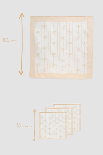 Atelier Babbi Muslin Baby Cover and 3-Piece Mouth Diaper Set - Ribbon / Beige