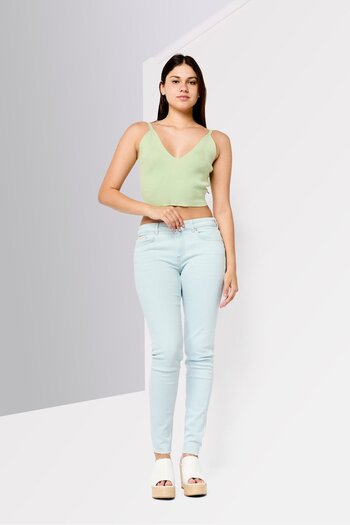 Scotch & Soda Women V-Neck Sleeveless Ribbed Top, Sage