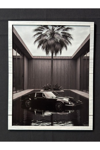 karbonsoft Decorative Wooden Painting - Black Classic Car Themed Wooden Uv Printing Wall Painting - Wooden Framed