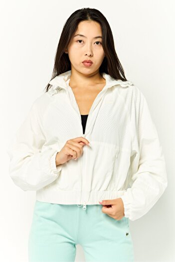 Lacoste Women Brand Logo Windbreaker Jacket, White