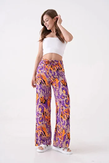 bacc Purple Tie Waist Loose Cut Palazzo Summer Trousers