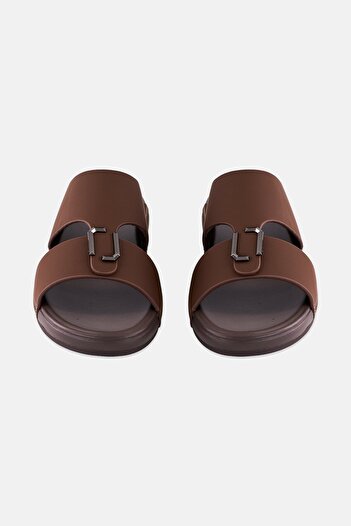 Algspar Men 2 Strap Slip On Arabic Sandals, Dark Brown
