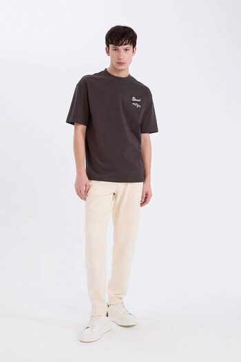 DeFacto 100% Cotton Boxy Fit Crew Neck Back Printed Short Sleeve T-Shirt D5584Ax25Sp