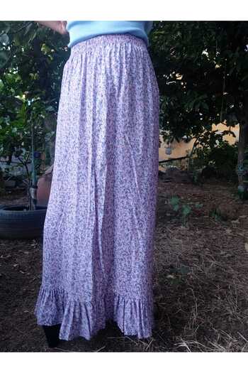 hoaryage Elastic, Single Layer Ruffle at the Bottom Viscose Press Fabric Skirt 100% Cotton36-44Size