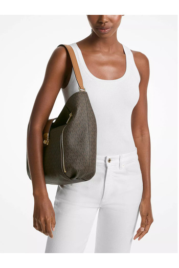 Michael Kors Women's Mk Written Wide Zipper Closure Leather Brown Shoulder Bag 30S5G9Xh3O-Brnacorn