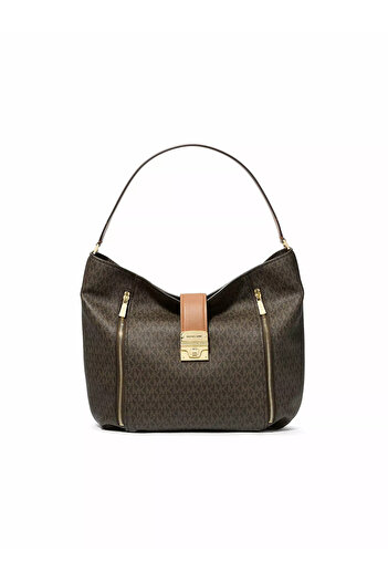 Michael Kors Women's Mk Written Wide Zipper Closure Leather Brown Shoulder Bag 30S5G9Xh3O-Brnacorn