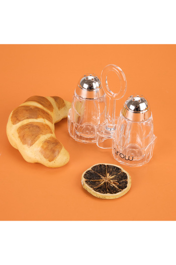 AROW Acrylic Salt Shaker Set with Metal Head - Transparent / Gray - 7 cm