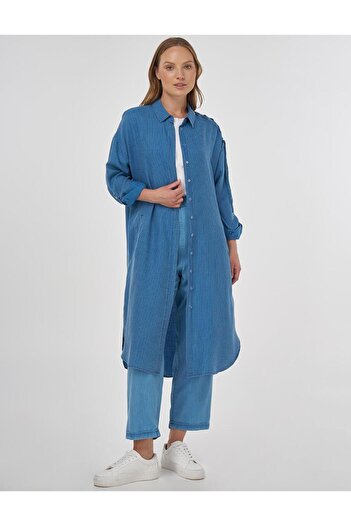 Kayra Lace Detailed Long Tunic Navy Blue