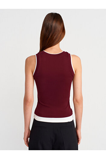 Dilvin 21086 Top fără mâneci cu aspect dublu-Burgundy