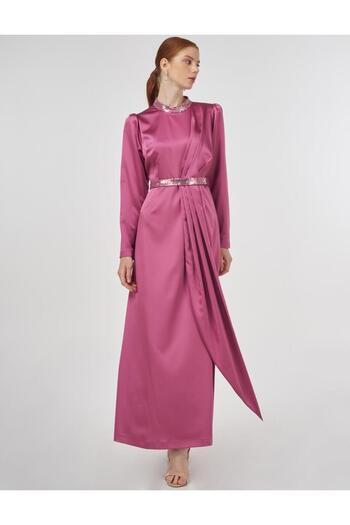 Kayra Κεντημένο σατέν ντραπέ φόρεμα Dusty Rose
