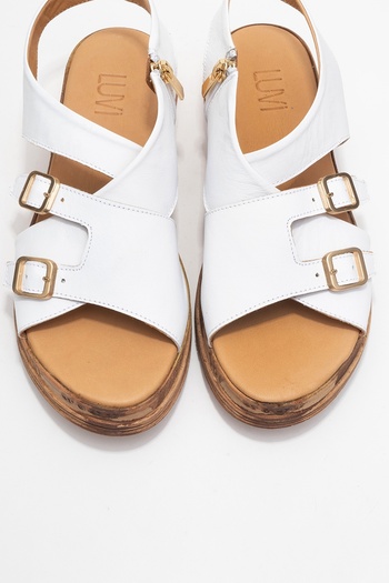 LuviShoes Levine White Genuine Leather Buckle Side Zipper Women's Sandals