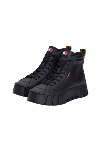 Tommy Hilfiger Kadın Leopar Detaylı Platform Tabanlı Bilekli Sneaker - Siyah