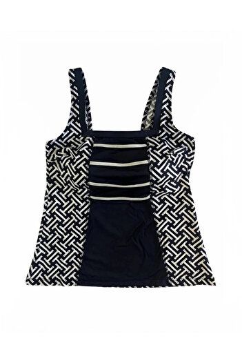 hazelin Women's Navy Blue White Patterned Tankini with Shorts Hzl25S-Ar1801