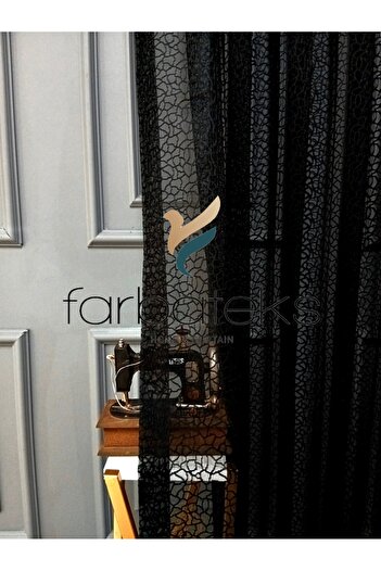 farbateks Black Leopard Pattern Pattern Modern 2 Layer Pleated Tulle Curtain