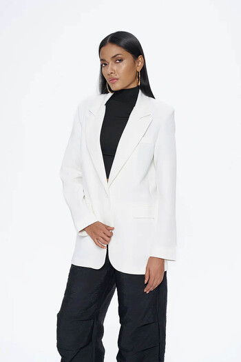 Quzu Oversize Ecru Γυναικείο Blazer Jacket 50873