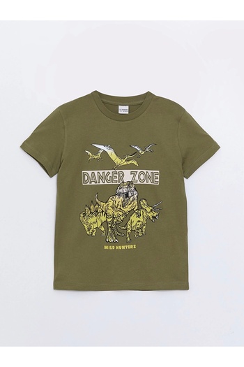 LC Waikiki Lcw Kids Khaki Crew Neck Printed Short Sleeve Boys T-Shirt and Shorts