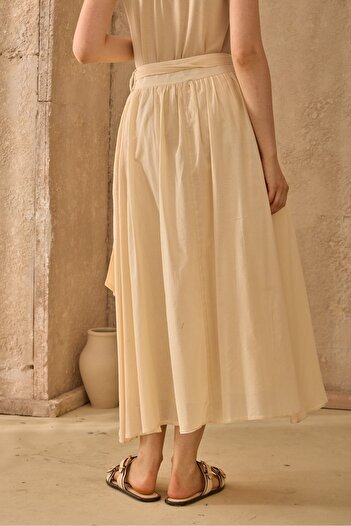 QANU Belted Voile Skirt Beige