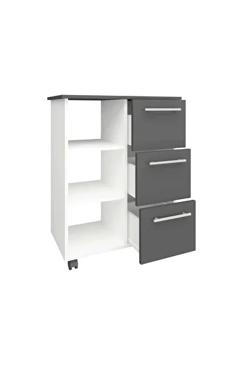 haaus.ro Corp Mobil Loma, 3 Sertare, 3 Rafturi, Antracit/Alb, 64 x 35 x 85 cm