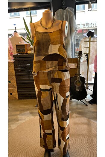 Mistix Patterned Multicolor Thin Strap Double Bottom Top Set Suitable for Summer Season