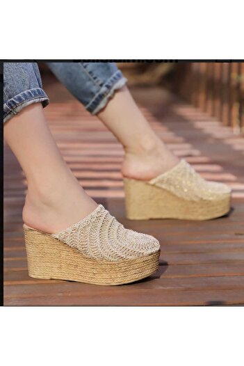 AYDOĞDU by ünal Bohemian Wicket Knitted Filled Tapucled Slippers